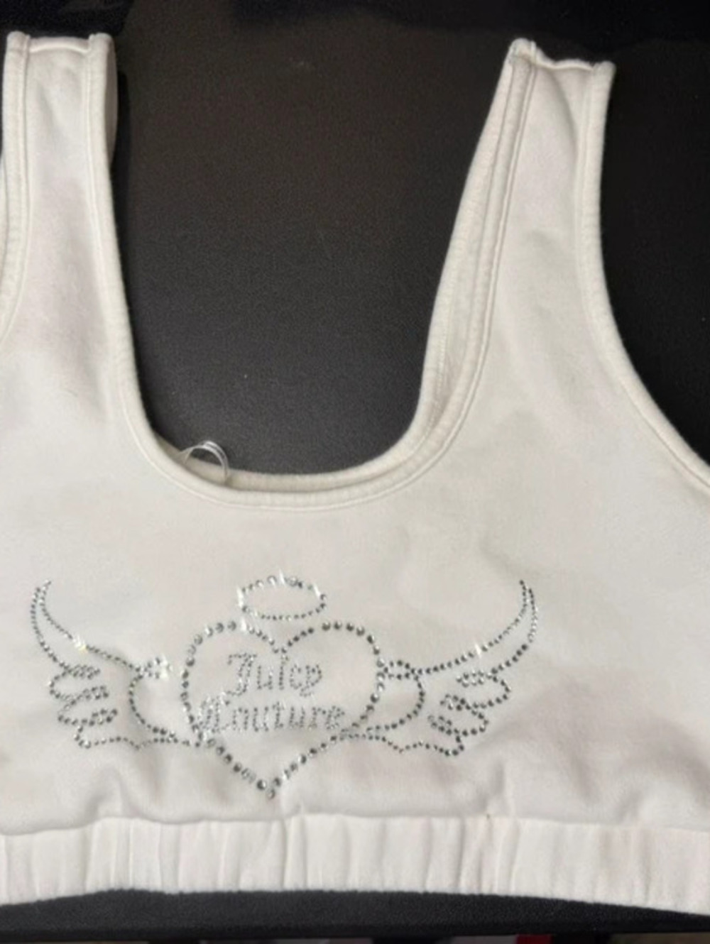 Juicy Couture White Rhinestone Angel Wings Logo Fleece Crop Tank Top M Y2K